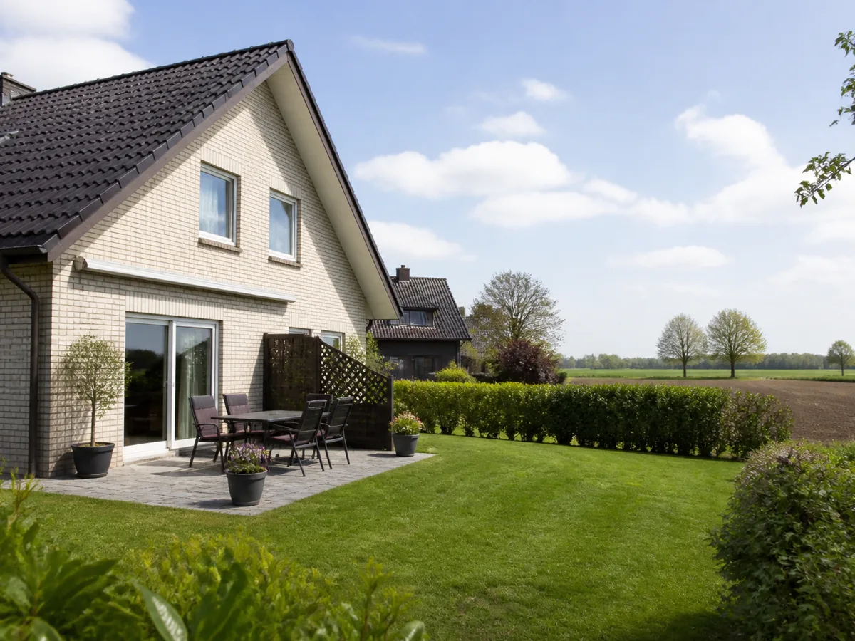 Wohnhaus am Feldrand mit Terrasse und offenem Blick in die Umgebung